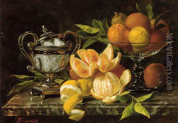 Nature Morte Aux Oranges Et Citrons (Still Life With Oranges And Lemons) Oil Painting - Jean Capeinick