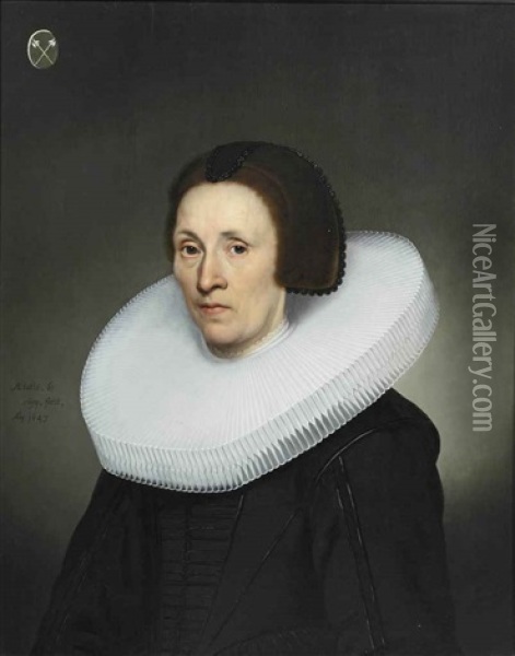 Portrait Of Johanna Van Diemen In A Black Dress With A White Molensteenkraag Oil Painting - Jacob Gerritsz Cuyp