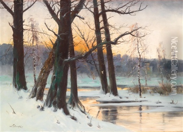 Winter Landscape Oil Painting - Korwin Mieczysiaw Piotrowski