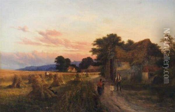 Harvest Scene At Sunset Oil Painting - Walter Williams