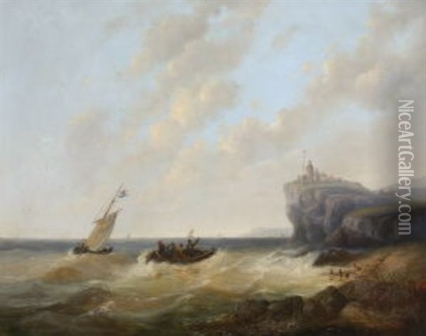 Fischerboote Vor Felsiger Meereskuste Oil Painting - Josef Karl Berthold Puettner