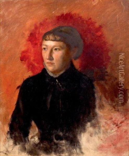 Jeune Femme Sur Fond Rouge Oil Painting - Henri Gervex