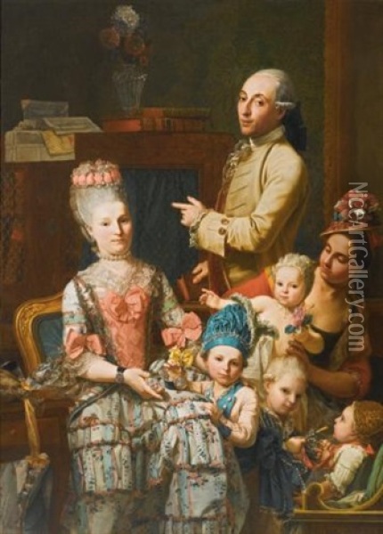Portrait Of Antonio Ghedini And His Family Oil Painting - Giuseppe Baldrighi