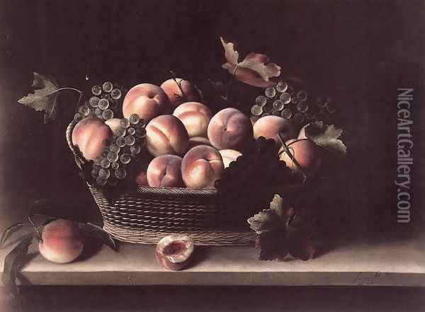 Basket with Peaches and Grapes 1631 Oil Painting - Louise Moillon