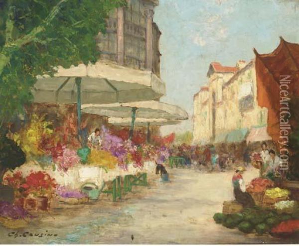 The Flower Market Oil Painting - Charles Cousins