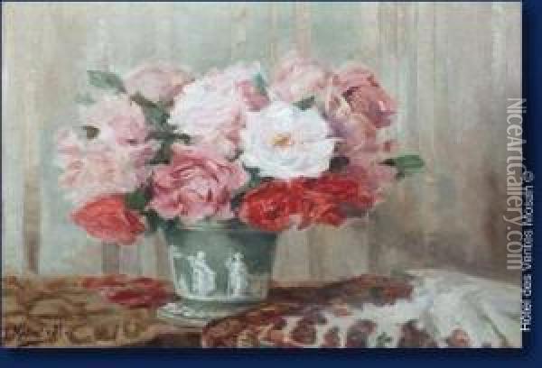 Le Bouquet Deroses Oil Painting - Leonie Mottart-Van Marcke