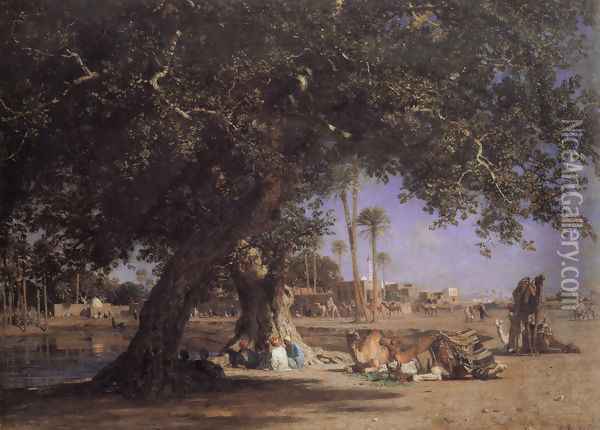 View of Shubra Oil Painting - Leon-Auguste-Adolphe Belly