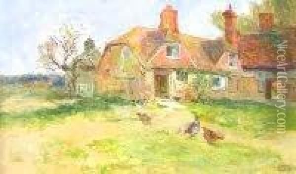 Farmhouse And Chickens Oil Painting - Ernst Walbourn