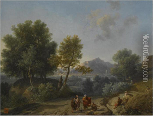 A Landscape With Ruth And Boaz On A Path In The Foreground Oil Painting - Nicolas Antoine Taunay