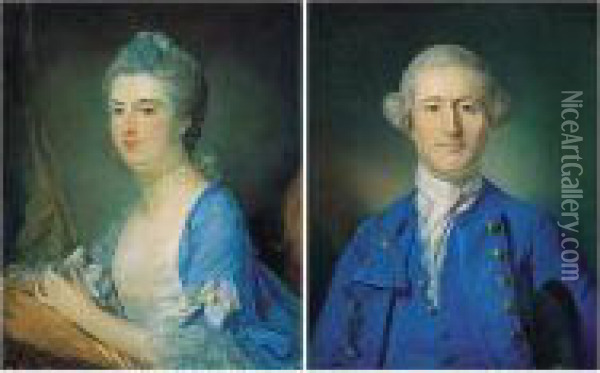 Portraits Of The Count And Countess Of Rochford Oil Painting - Jean-Baptiste Perronneau
