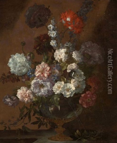 Vase De Fleurs Sur Un Entablement Oil Painting - Antoine Monnoyer