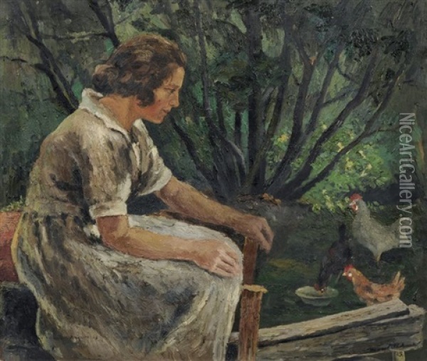 Ruth Im Garten Oil Painting - Hanns Oehme