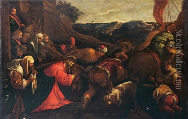Le Christ Portant Sa Croix (after Jacopo Bassano) Oil Painting - Leandro da Ponte Bassano