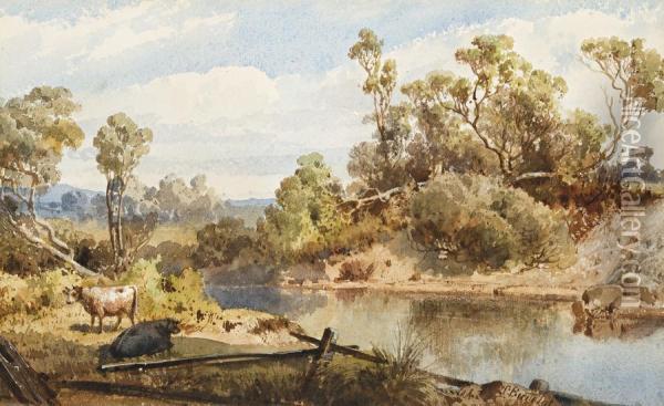 Cattle By A Stream Oil Painting - Abraham Louis Buvelot