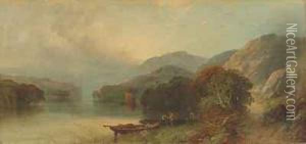 Flusslandschaft Mit Anglern Oil Painting - William Henry Pike