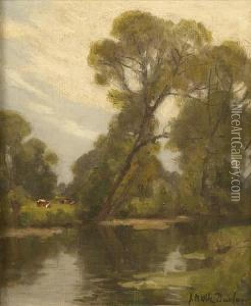 A Quiet Backwater Oil Painting - John Noble Barlow