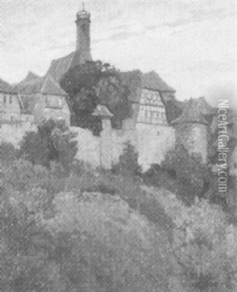 Rothenburg Of Der Tauber, Blick Auf Die Stadtmauer Und Johanniskirche Oil Painting - Helmut Skarbina