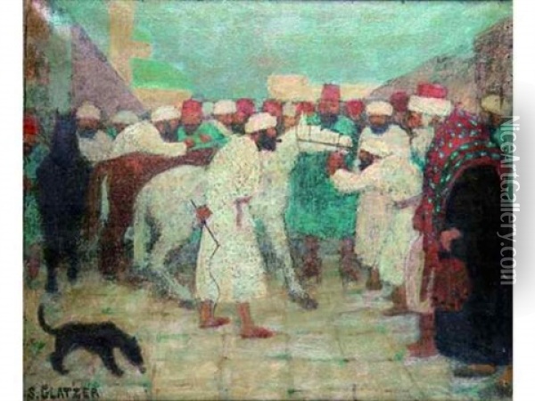 Les Marchands De Chevaux En Afrique Du Nord Oil Painting - Simon Glatzer