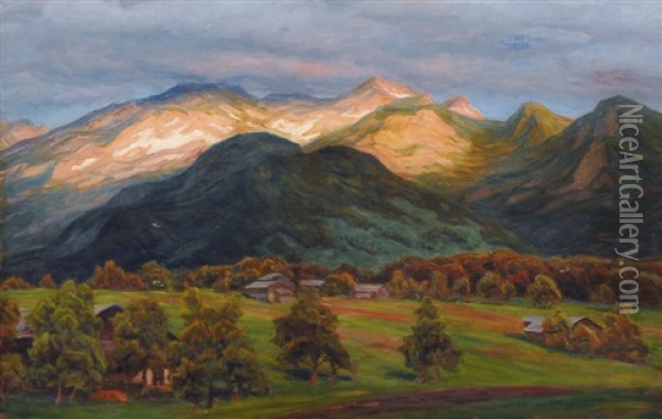 Alps In Evening Light Oil Painting - Henrik Gamst Jespersen
