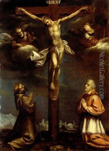 Crocefissione Con San Francesco E Il Cardinale Federico Borromeo Oil Painting - Giovanni Stefano Danedi