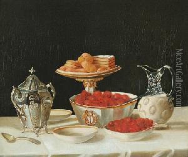 Still Life Of Strawberries And Cream Oil Painting - John Francis