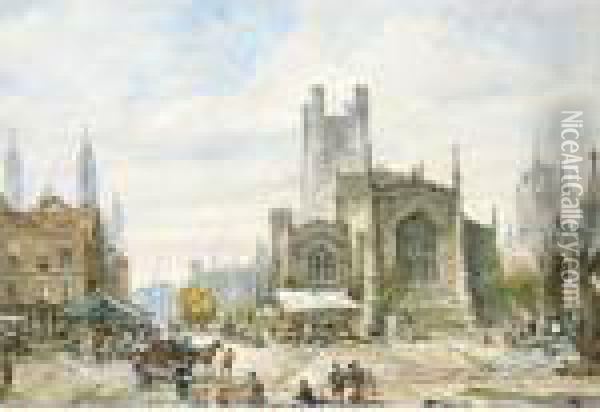 Great St Mary's Church And Market Place, Cambridge Oil Painting - Louise Rayner