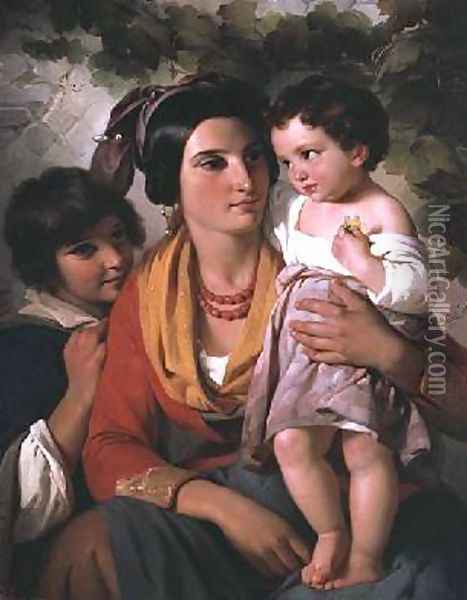 Mother and Children Oil Painting - Cornelis Kruseman