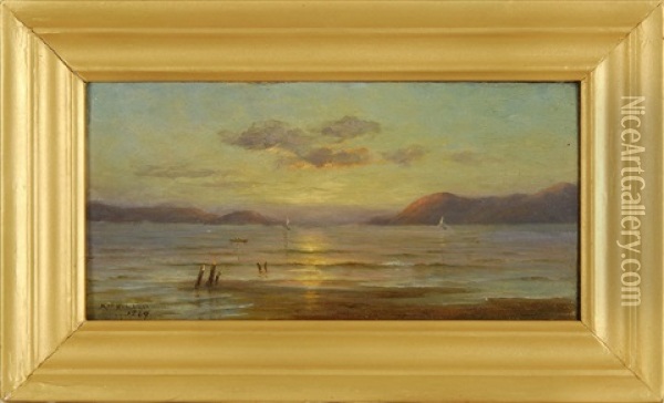 Sunset Over San Francisco Harbor Oil Painting - Kate White Newhall