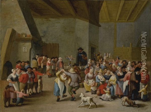 An Interior Scene With Merry-making Figures Oil Painting - Matheus van Helmont