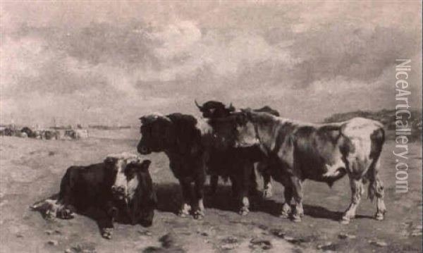 Cattle In A Seaside Pasture Oil Painting - Johannes Hubertus Leonardus de Haas