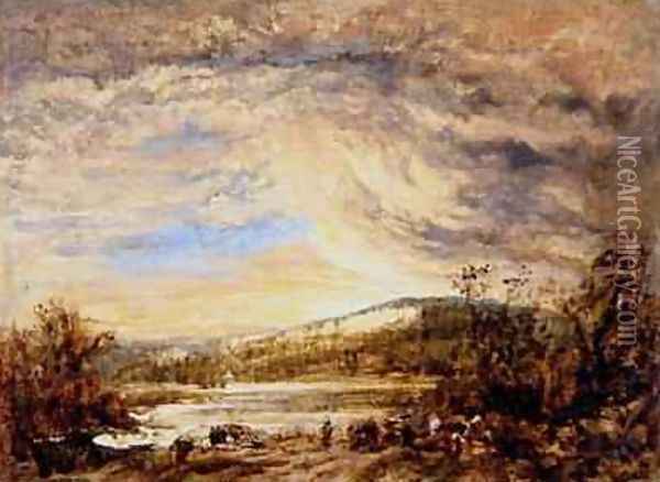 A River Landscape Sunset Oil Painting - John Linnell