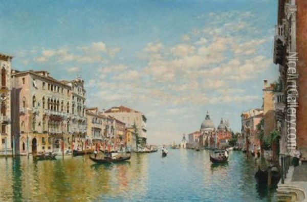 Gondoliers On The Grand Canal, Venice Oil Painting - Federico del Campo