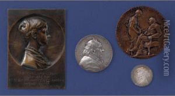 Marie Augustus Roty; Michel Eugene Chevreul (french, 1786-1889); Marie Laurent (french, B. 1826): Three Medals And One Plaquette Oil Painting - Oscar Louis Roty