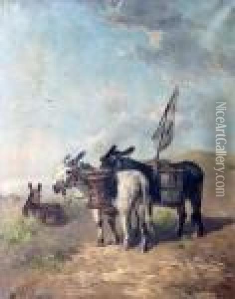 Ezels In Een Landschap Oil Painting - Henry Schouten