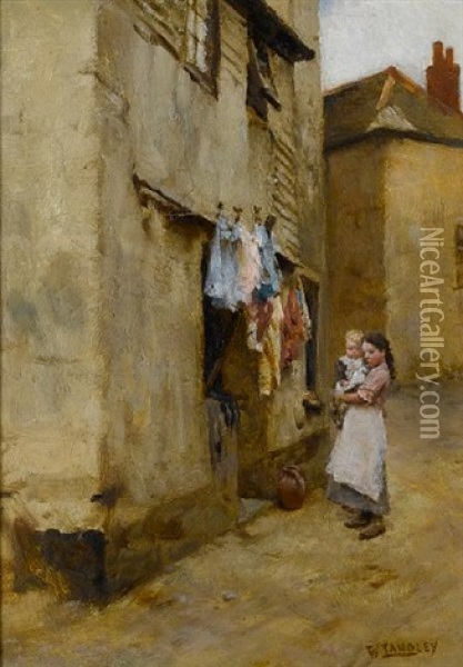 A Street In Newlyn Oil Painting - Walter Langley