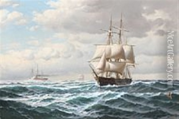 Ships At Full Sails On The Sea Oil Painting - Carl Ludwig Bille