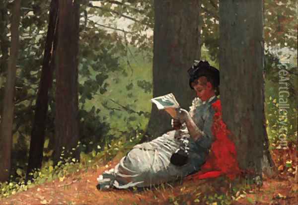 Girl Reading Under an Oak Tree Oil Painting - Winslow Homer