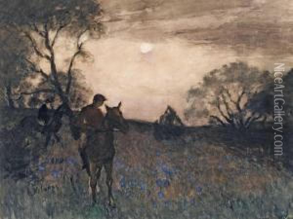 Cavaliers Au Clair De Lune Oil Painting - Pierre Nilouss