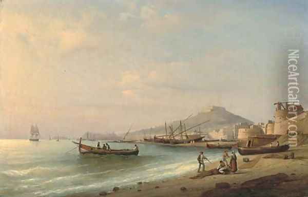 Fisherfolk at the shore, Naples beyond Oil Painting - Ferdinand Victor Perrot