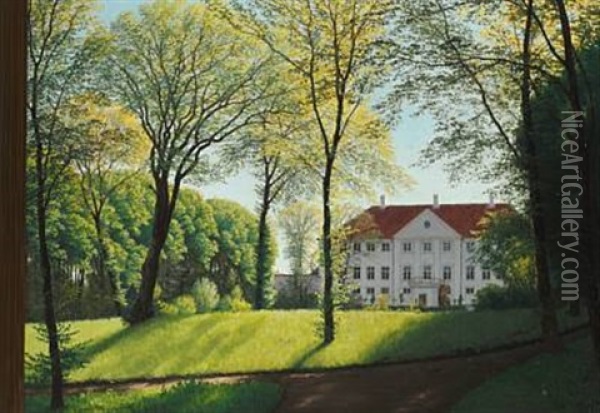 Summer Day In The Park At The Manor Oil Painting - Niels Kristian Skovgaard