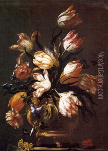 Still Life With Tulips, Convolvuli And Other Flowers Oil Painting - Pieter Casteels III