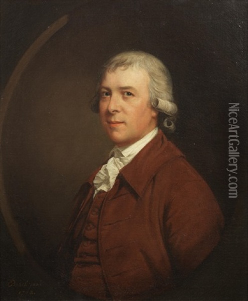 Portrait Of Francis Steward (1743-1798), Mayor Of Weymouth And Melcombe Regis, Half-length, In A Brown Coat, Within A Painted Oval Oil Painting - Thomas Beach
