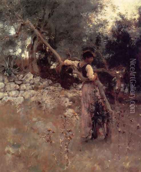 Capri Girl (or Among the Olive Trees, Capri) Oil Painting - John Singer Sargent