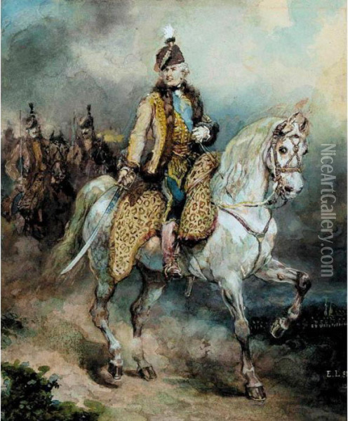 Military Leaders On Horseback: Two Works Oil Painting - Eugene Louis Lami