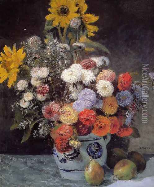 Mixed Flowers In An Earthenware Pot Oil Painting - Pierre Auguste Renoir