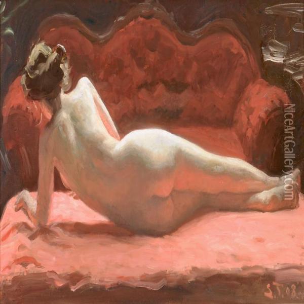 A Naked Woman Seen From Behind Oil Painting - Laurits Regner Tuxen