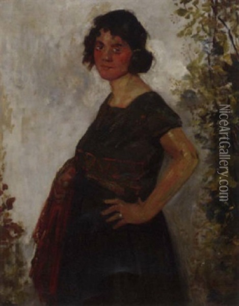 Zigeunerin: A Gipsy Girl Posing Oil Painting - Simon Maris