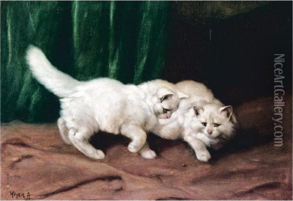 Two White Kittens Oil Painting - Arthur Heyer
