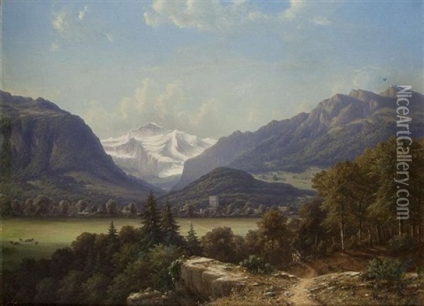 Interlaken Oil Painting - Julius Edward W. Helfft