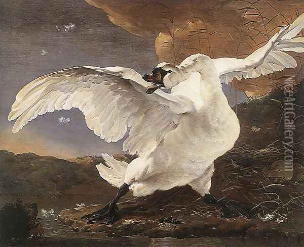 The Threatened Swan before 1652 Oil Painting - Jan Asselyn